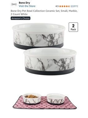 5/$30 Marble Ceramic Cat Bowls with Non-Slip Base - White (2 Pack)Small NWT